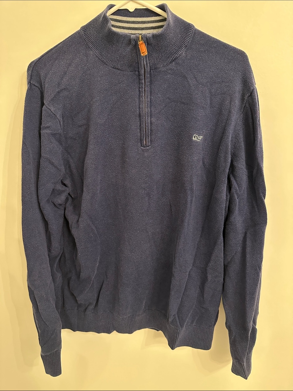 Vineyard Vines Navy Half-Zip Sweater with Leather Zip Pull